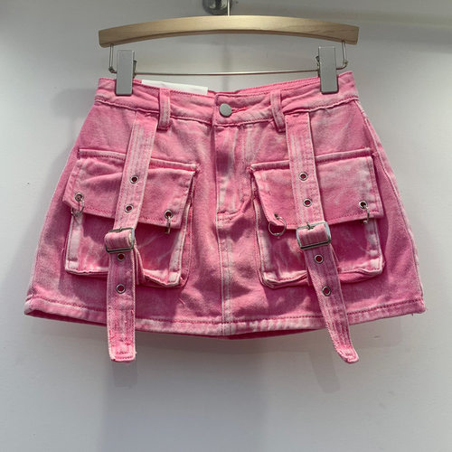 Denim Culottes For Women 2024 Pink Age-reducing Pocket Strap