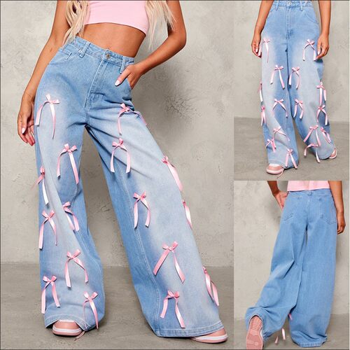 New 2026 Bow High Waist Wide Legs Sreet Old Loose Women