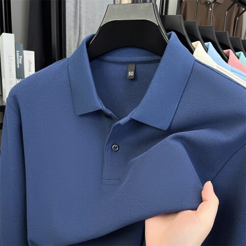 tton Men’s Shirt Breathable Solid-color Lapel Casual T-shir