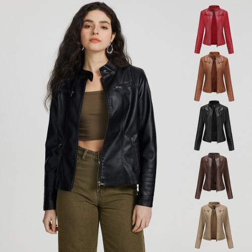 Motorcycle Women's Stand llar Jacket Women's Slim Casual Ame