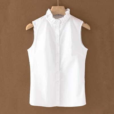 Cotton French-style Ruffled Trim Stand-up Collar Faux Collar