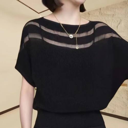 European Style One-line llar Bat-sleeve Ice Silk Sweater, Fe