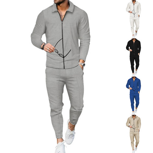 Men's Spliced Lapel Suit Fashionable Casual Zipper Cardigan