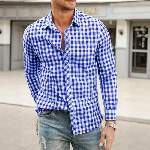 Men's Plaid 3d Digital Printing Lapel Casual Simple Breathab