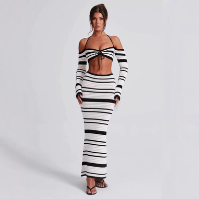 2026 Sexy Women's Striped Halter Two-piece Set For Women