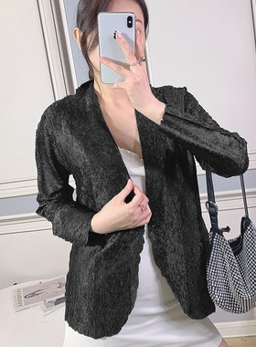 Handmade Pleated Miyake Casual Small Suit Top, Feminine Nich