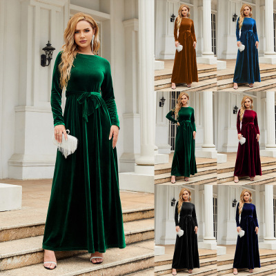 2026 Elegant Temperament Socialite Style Long Gold Velvet So