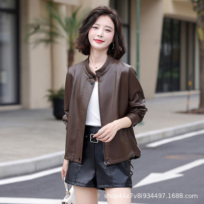 2026 Korean Style Women's Large Size Leather Jacket Pu Leath