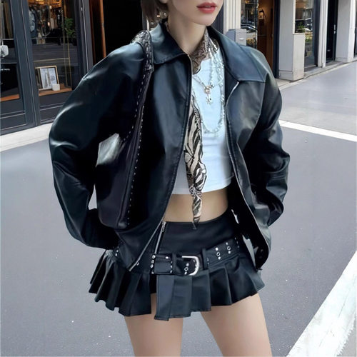 at Women's Retro Motorcycle Wear Hong Kong Style Foreign Sty
