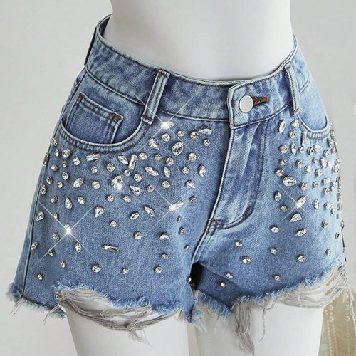 Stylish Women’s Slim-fit Disressed, Raw-edge, Hand-beaded D