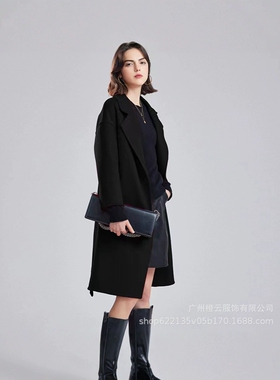2025黑色毛呢外套女中长款2025秋冬季气质赫本呢子大衣