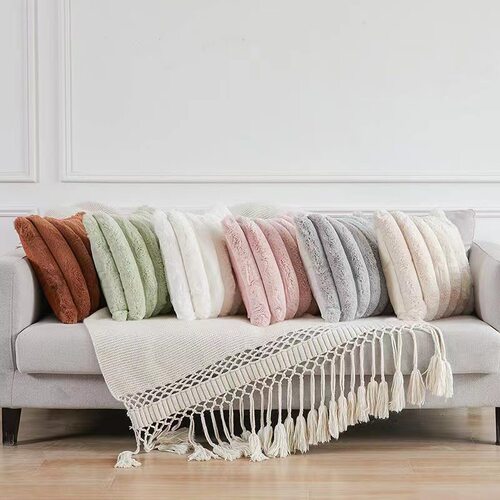 Thickened Rabbit Fur Plush  Case Simple Solid lor Sofa  Ins