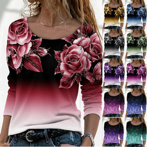 Women's 2026 Loose Round Neck Casual Pullover Printed T-shir