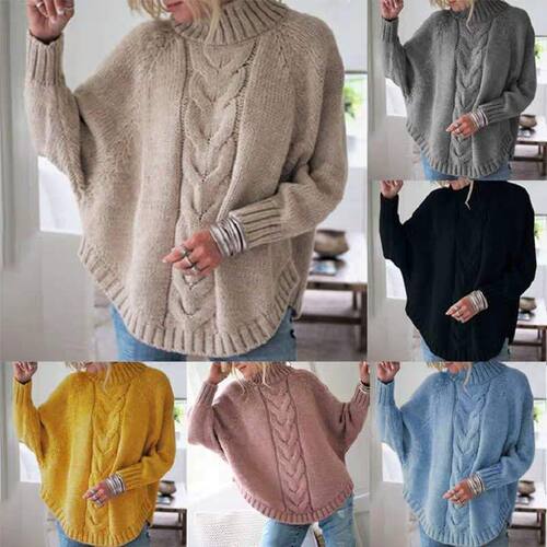 2026 Loose Bat Sleeve Half Turtleneck Sweater For Women Twis