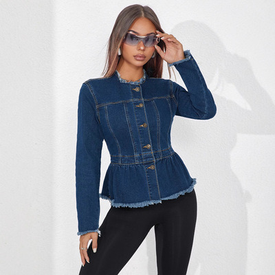 Wind Women's Waisted llarless Short Jacket Denim Umbrella-sh