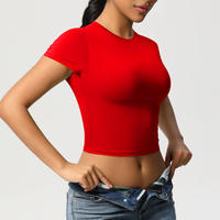 Temu Red Slim-fit Navel Design Simple Casual Short T-shirt F thumbnail 4
