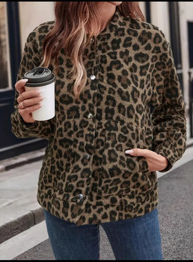 Loose American Shirt Jacket Women's Lazy Style Leopard Print