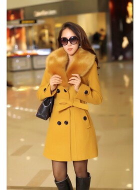 Women's Woolen at Korean Style Double-breasted Mid-length Wo