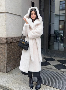 Environmentally Friendly Imitation Coat Women's Long Hooded