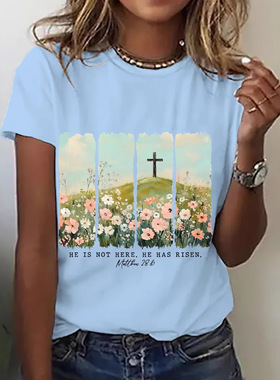 Easter Flowers Small Earth Slope Cross Print Round Neck Shor