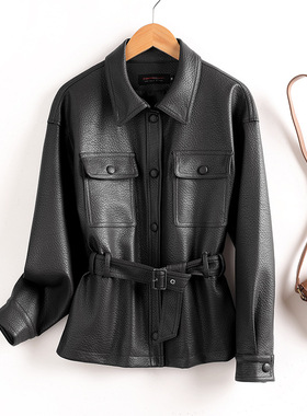 Genuine Leather Women's Short Jacket 2026 Motorcycle Foam Ja