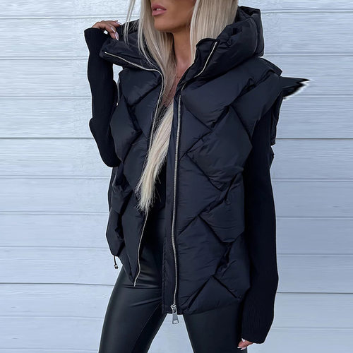 2024 Solid Color Hooded Vest For Women Casual Style Warm Thi