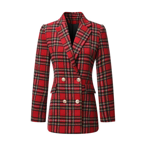 Plaid at Women's Korean-style Slim-fit Retro Woolen Fabric F