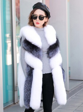 Haining Fox Fur Vest Women's Fur Vest Mid-length Jacket