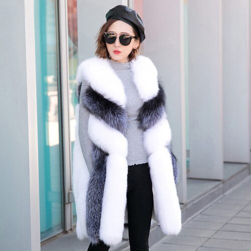 Haining Fox Fur Vest Women's Fur Vest Mid-length Jacket
