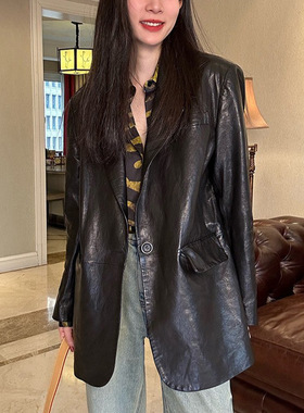 Oil Wax Women's Loose Slimming Leather Jacket, Genuine Leath