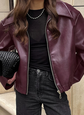 American Retro Lapel Pu Leather Jacket For Women In Autumn A