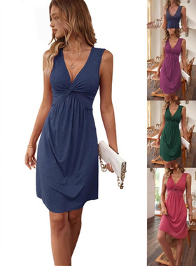 2025temu Sleeveless V-neck Design Feels Chest Kink Pleated W