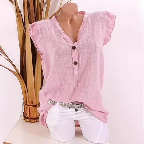V-neck Large Size Solid lor tton Linen Women's Loose Shirt T