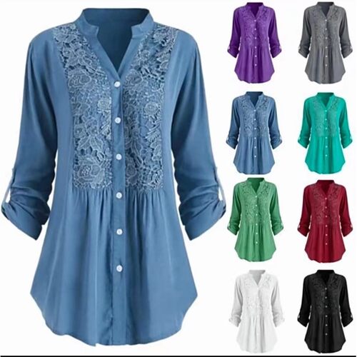 2026 Women's V-neck Shirt Large Size Lace