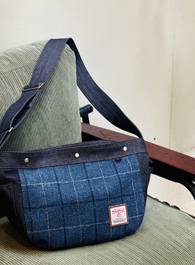 Harris tweed哈里斯粗花呢报童包复古风邮差包机车包文艺风斜挎包