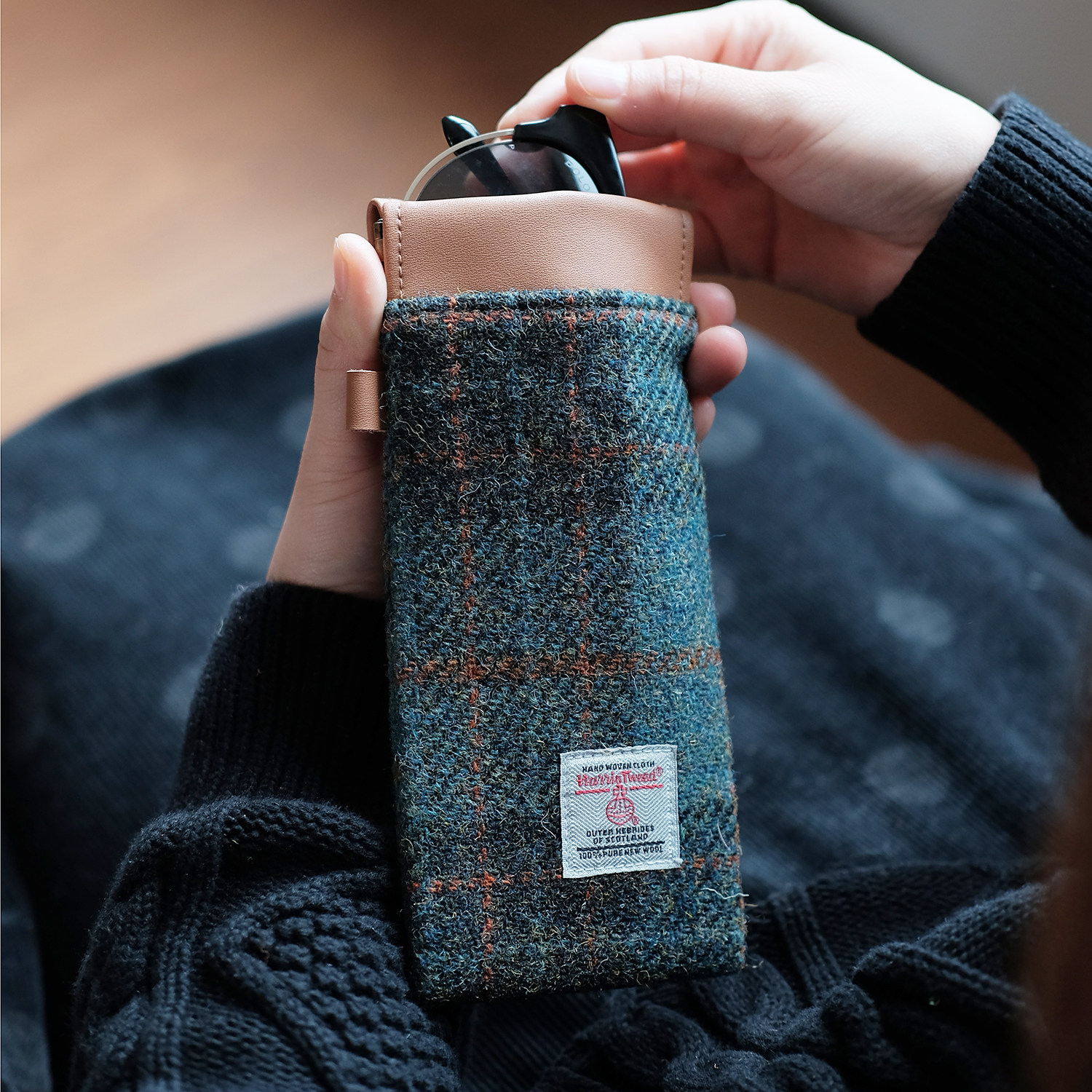 harris tweed粗花呢格纹千鸟格眼镜袋抗压便携太阳眼镜墨镜收纳包