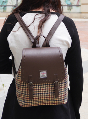 Harris tweed哈里斯粗花呢双肩包英伦学院背包格纹羊毛呢复古书包