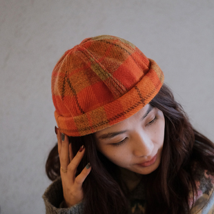Harris tweed哈里斯粗花呢雅痞风复古瓜皮帽子女潮情侣百搭贝雷帽