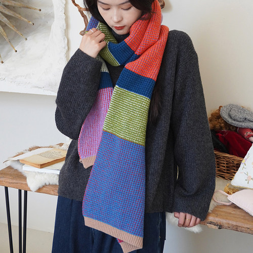苏格兰爱丁堡RobertMackie纯羊毛华夫格撞色保暖围巾氛围披肩围脖