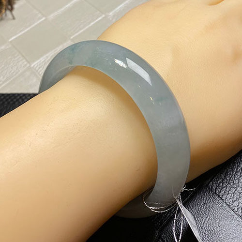 【璞谷翡翠】天然正品57冰玻种通透素白宽条缅甸翡翠手镯a货3595