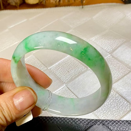 【璞谷翡翠】天然正品55冰种飘阳绿花贵妃宽条翡翠手镯a货4243