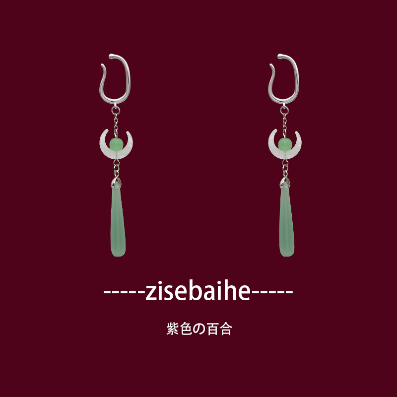 小众耳挂无耳洞中式民族风汉服宫廷月亮925银钩耳骨耳环气质修脸