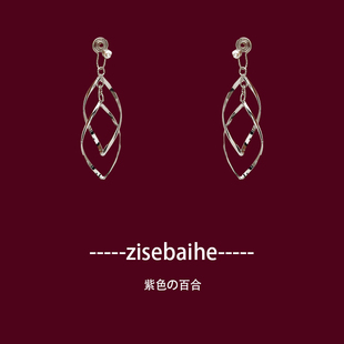 ins气质修脸经典镂空流线蚊香盘耳夹女无耳洞耳环925银钩耳饰耳环