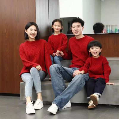 童装批发儿童毛衣一家四口喜庆