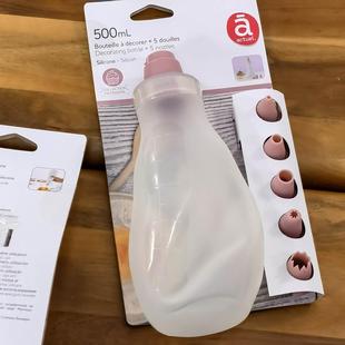 法国500ml硅胶裱花瓶配5嘴烘焙裱花器圆嘴花嘴Decorating Bottle