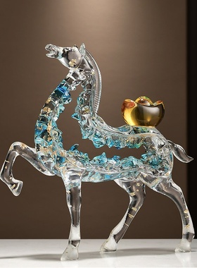 透明招财马上有钱摆件轻奢高档客厅电视柜酒柜装饰品乔迁新居礼品