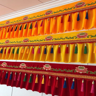 寺庙佛堂莲花刺绣桌裙裙围挡帘背景帘装饰供佛背景布挂帘横幅定制