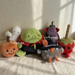 英国JELLYCAT万圣黑夜猫头鹰怪诞南瓜幽灵苹果吸血鬼茄子雨蛙玩具