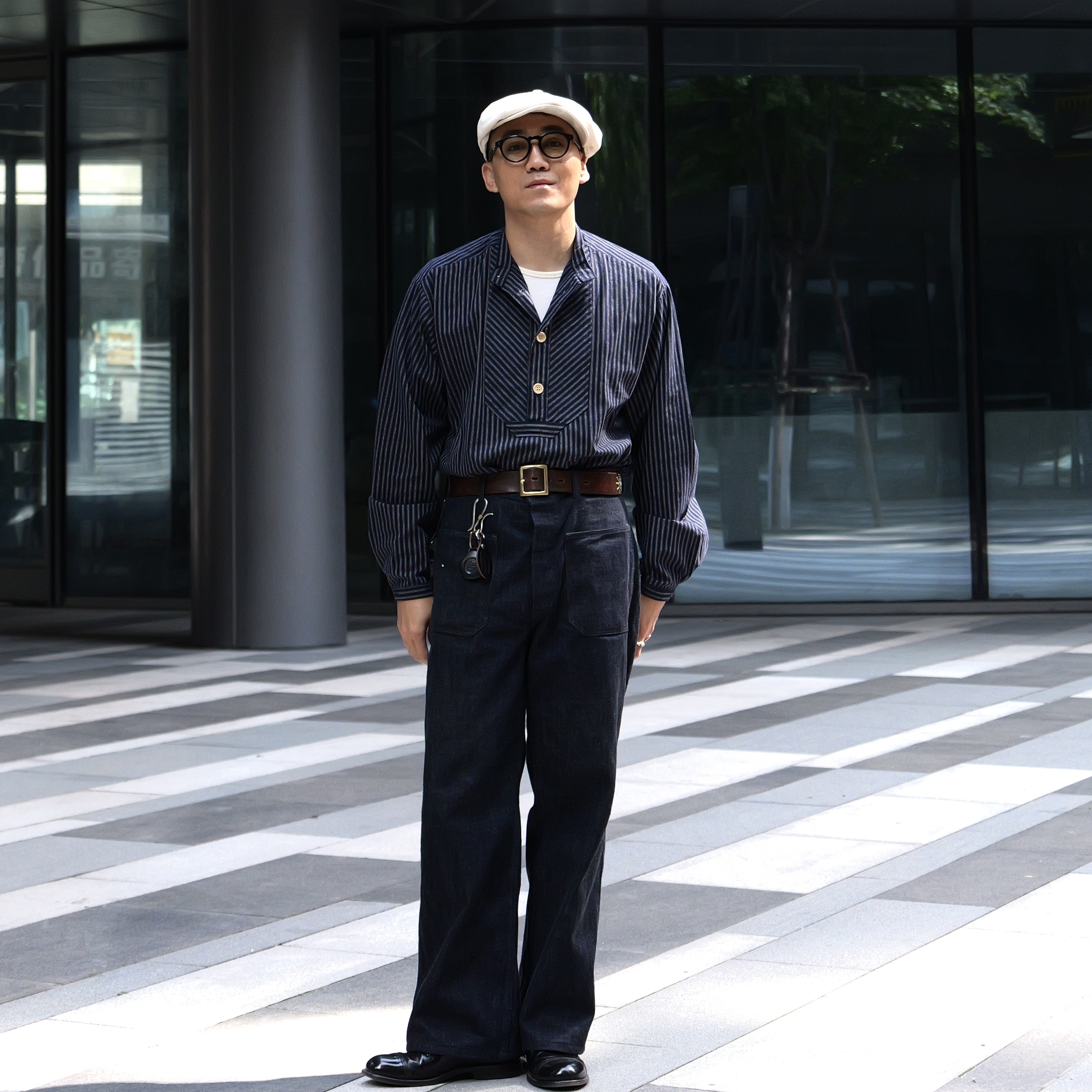 33oz SAILOR JOHNNY美式复古棉条纹套头法式水洗工装衬衫宽松