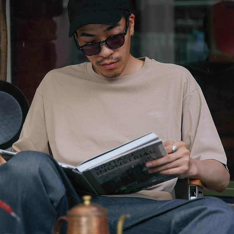 33oz  TIME RECORD 21SS经典4色刺绣纯色短袖宽松T恤